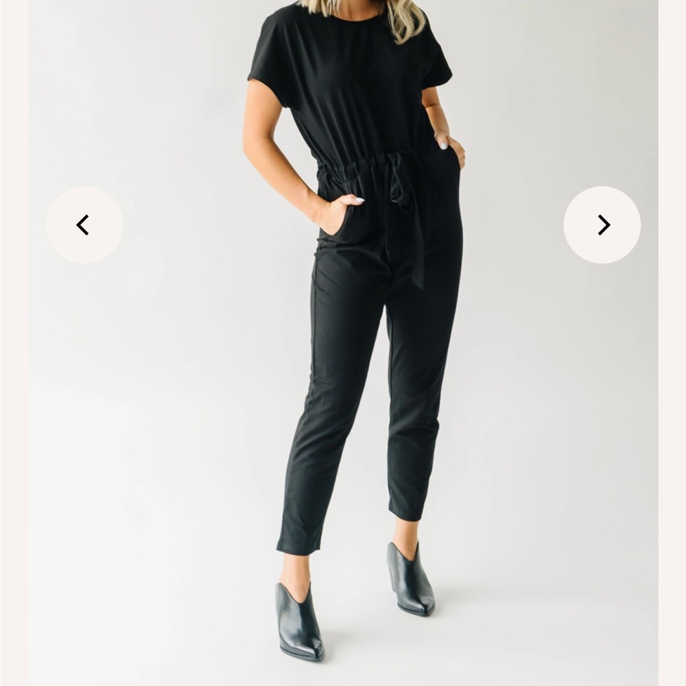 Black Jumpsuit with Tapered Legs and Waist Tie
